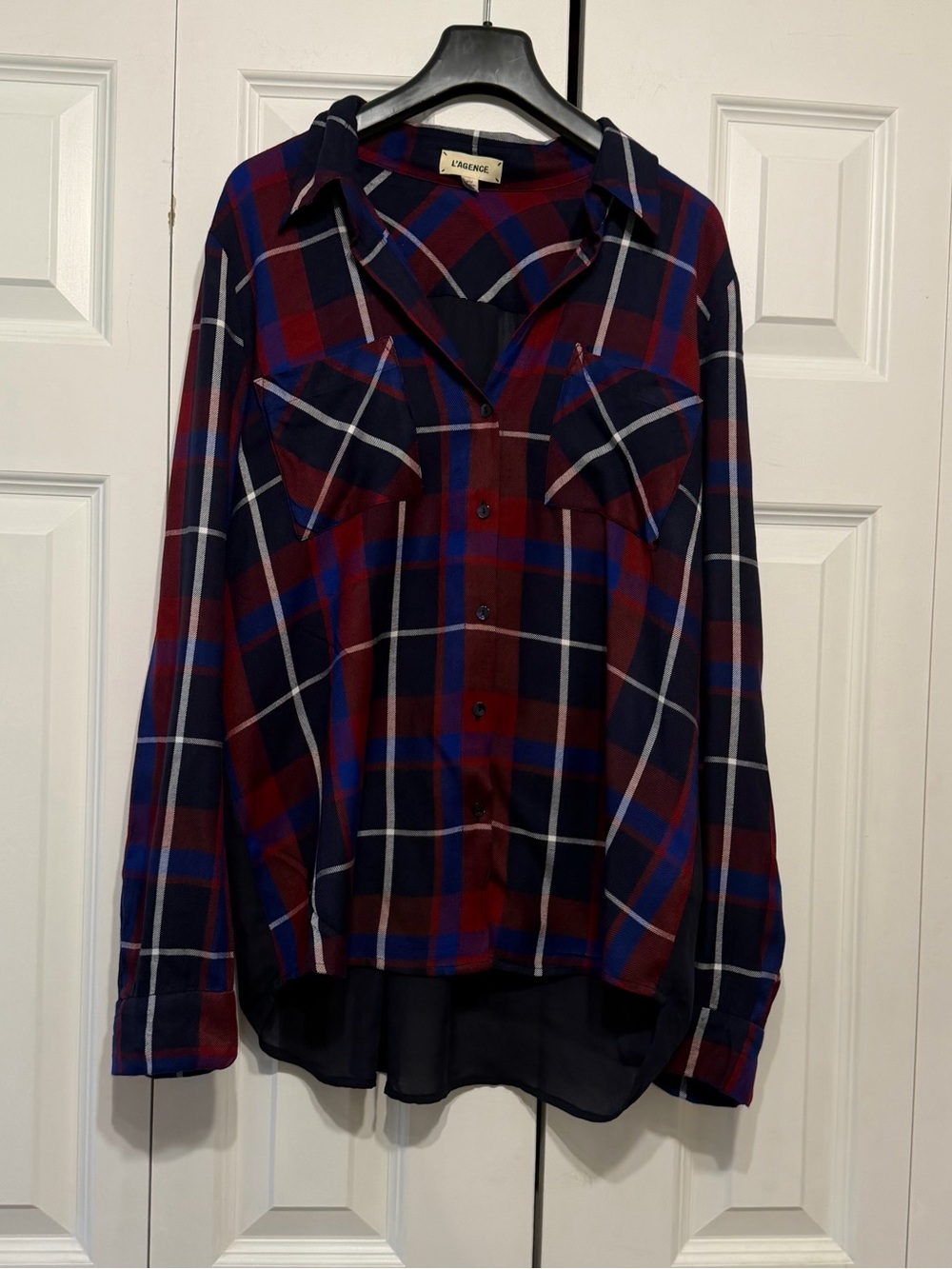 L’AGENCE Denise Plaid Silk Flannel Button Down Shirt